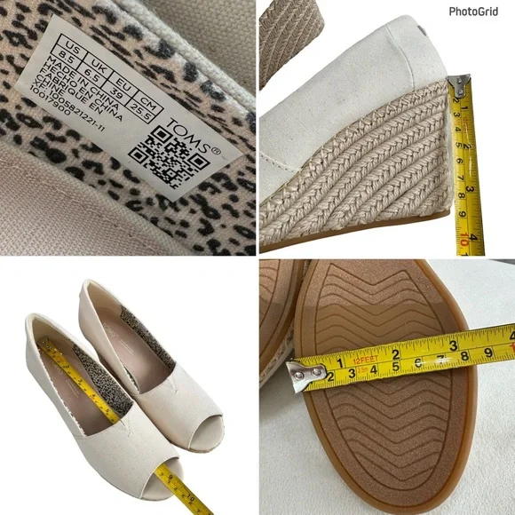NWOT Toms Michelle Canvas Espadrille Peep Toe Wedge Pump in Natural Size 8.5 - Picture 14 of 16